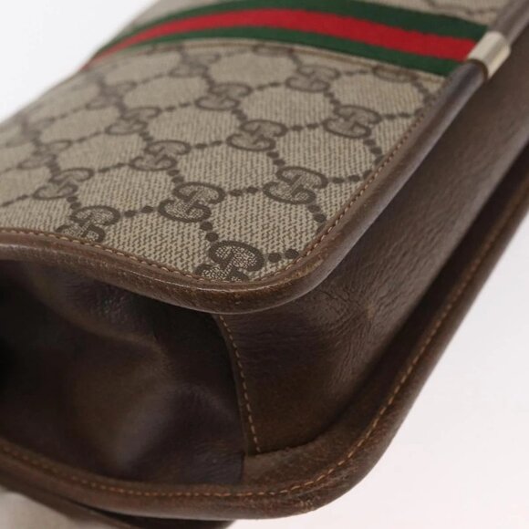 GUCCI GG Supreme Web Sherry Line Shoulder Bag PVC Beige Gold Auth 155593 - Picture 4 of 16